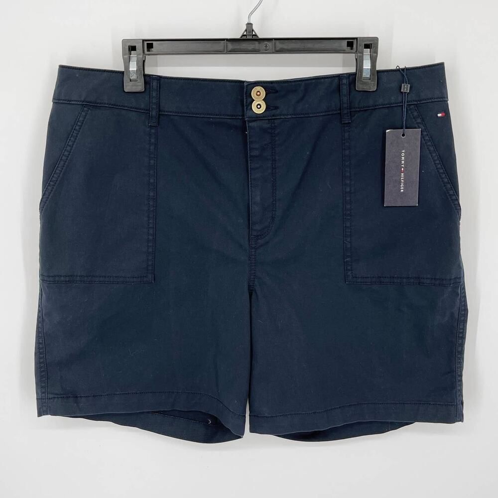 Tommy Hilfiger Capri Casual Shorts NEW Womens Sz 16 Navy Chino Cotton Blend